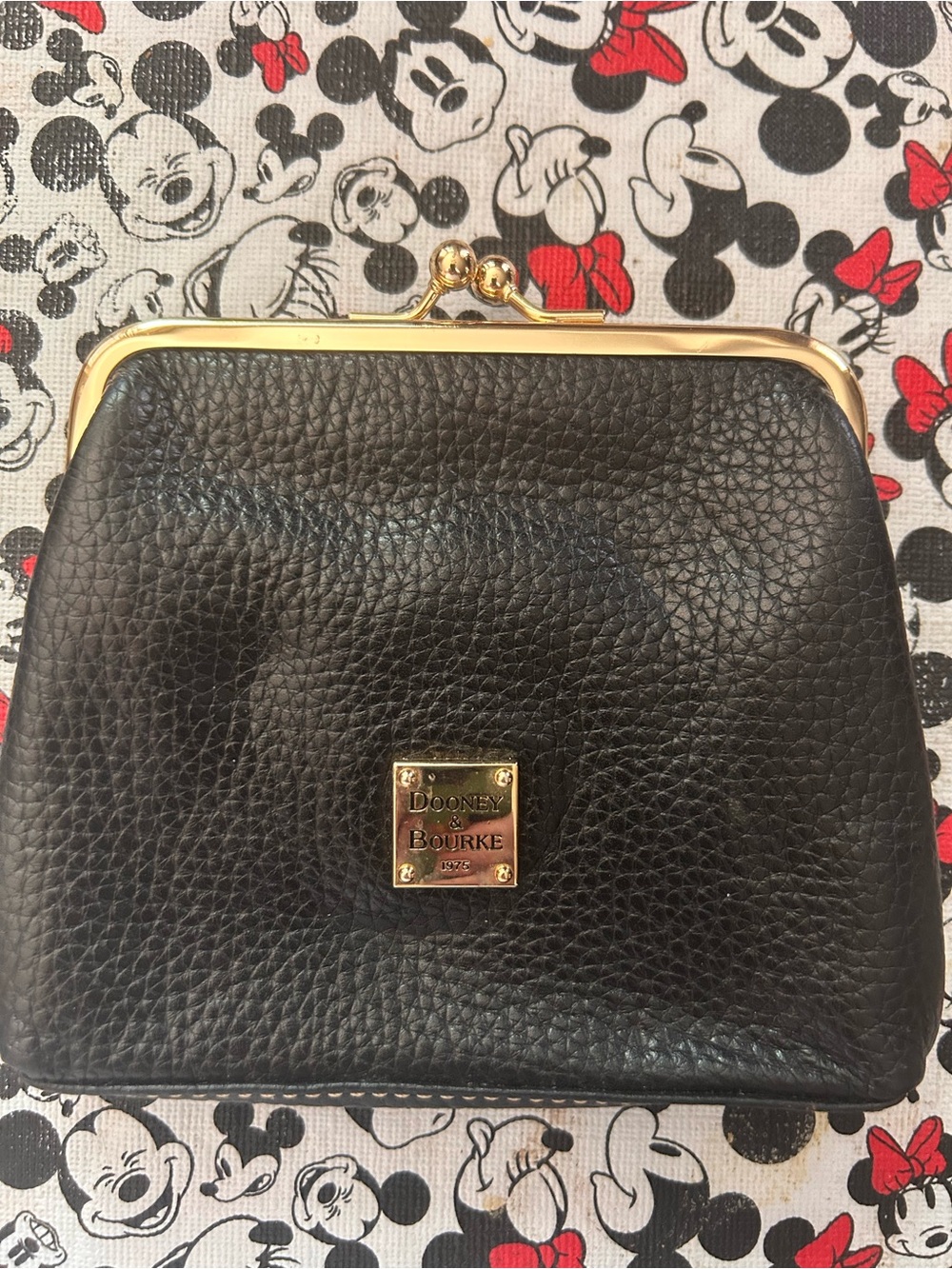 Dooney & Bourke Black Pebbled Leather Kiss-Lock Coin Purse with Gold Hardware